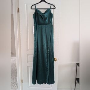 Azazie Emerald Green Satin Cowl Neck Maxi Dress BNWT